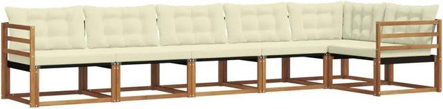 vidaXL Outdoor-Sofagarnitur 6-teilig aus Akazienholz mit Kissen in Beige und Weiß - Bild 1
