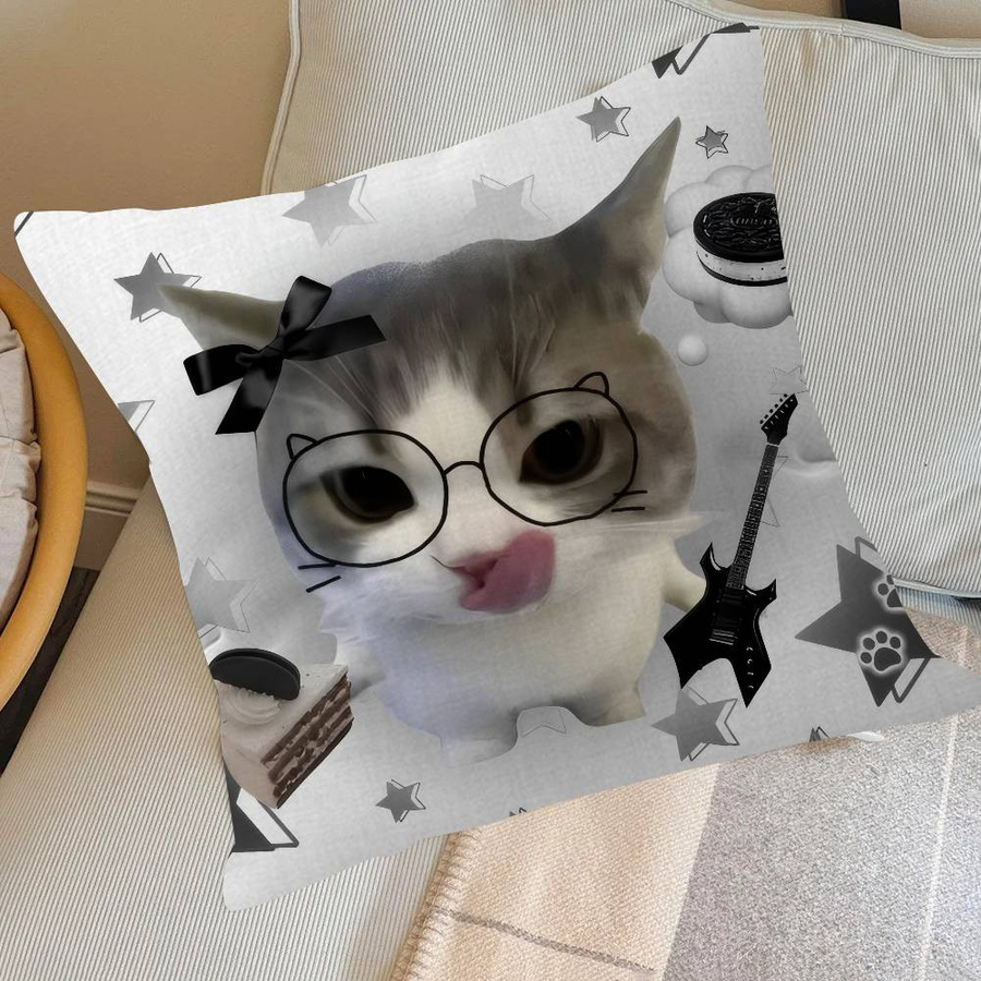 Lustiger Katzen Meme Kissenbezug aus Peach Skin für Sofa und Wohnzimmer, B/T/H: 18 x 18 x 18 cm - Bild 3