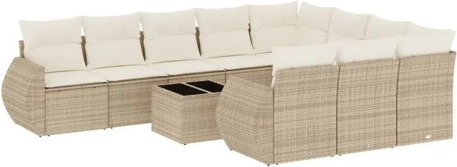 vidaXL 11-tlg Garten-Sofagarnitur in U-Form aus Polyrattan mit Kissen in Beige-Creme - Bild 1