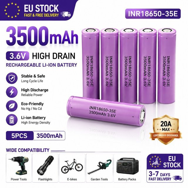 DAGENLY 18650 Lithium-Ionen-Batteriezelle INR18650-35E mit 3500mAh und 3,6V für Taschenlampen, Elektrowerkzeuge und E-Bikes - Bild 1