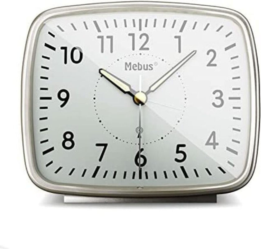 Mebus Analoger Funkwecker im Retro-Design aus Kunststoff in Silber und Weiß - Bild 1