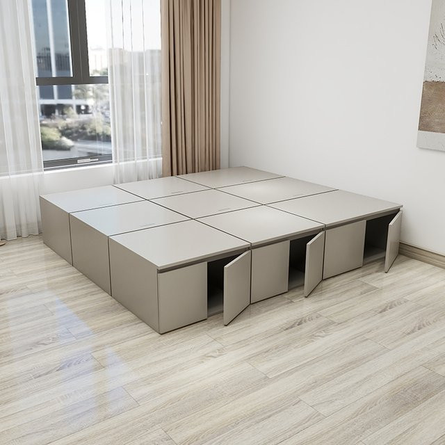 Japanisches Schlafzimmer-Set mit Nachttisch und Tatami-Aufbewahrung in Beige, minimalistisches Design aus Holz - Bild 1