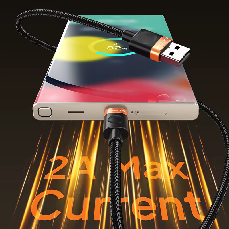 CABLETIME USB-A auf USB-C Kabel in Schwarz mit 480 Mbit/s Datenübertragung und geflochtener Ummantelung - Bild 3