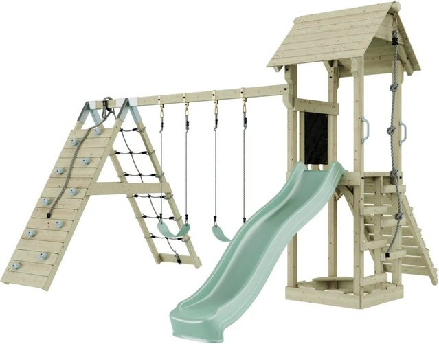 OutdoorToys Spielturm Kiruna aus Holz mit Kinderschaukel und Rutsche, Mintgrün, B/T/H: 120 x 40 x 36 cm - Bild 1