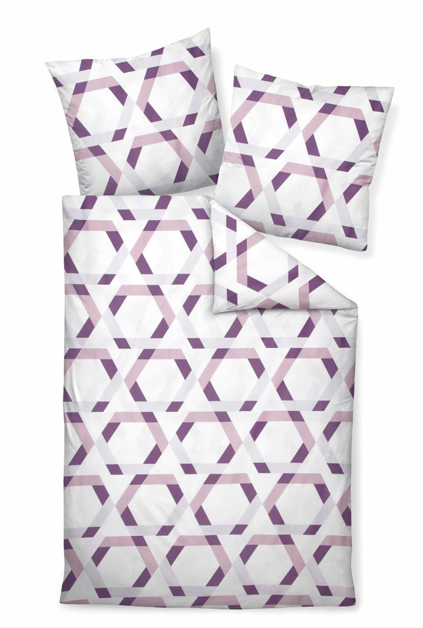 Janine J.D. Mako-Satin Bettwäsche mit Kissenbezug in Lila, Silber und Weiß, Design Kreise, B/H: 200 x 200 cm und Kissen: 80 x 80 cm - Bild 1