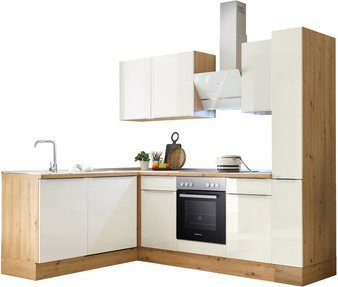 Respekta Winkelküche Marleen in Weiß Hochglanz mit Eiche-Elementen, B/H/T: 250 x 91,5 x 170 cm - Bild 3