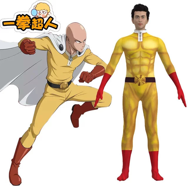 HHYRCOS One Punch Man Saitama Cosplay Bodysuit, Superhelden, mit Umhang - Bild 1