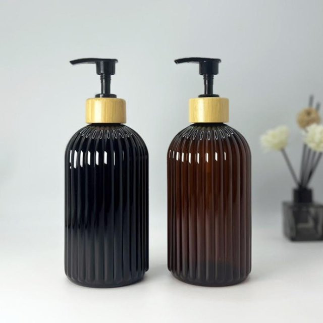 KuZHEN Seifenspender aus Glas mit Pumpe, nachfüllbare Flasche für Shampoo, Lotion oder Körperpflege, Schwarz, 500 ml - Bild 1