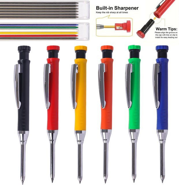 MROOFUL 6-teiliges Set Automatischer Bleistift für die Holzbearbeitung mit integriertem Spitzer und 2,8 mm Mine - Bild 1
