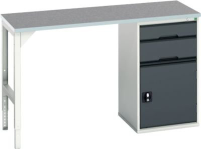 Unterbauwerkbank Bott verso mit Linoleum-Platte, 2 Schubladen, 1 Tür und 1 Ablageboden, Lichtgrau / Anthrazitgrau, B/T/H: 150 x 60 x 93 cm - Bild 1