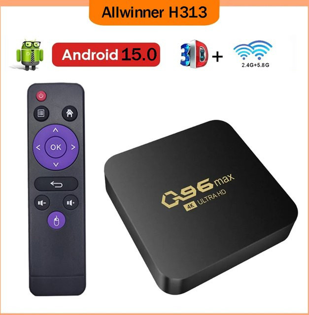 Q96 MAX Smart TV-Box Android 15.0 mit 4K UHD, Dual WiFi 4G 5G und Quad-Core Prozessor, Schwarz - Bild 1