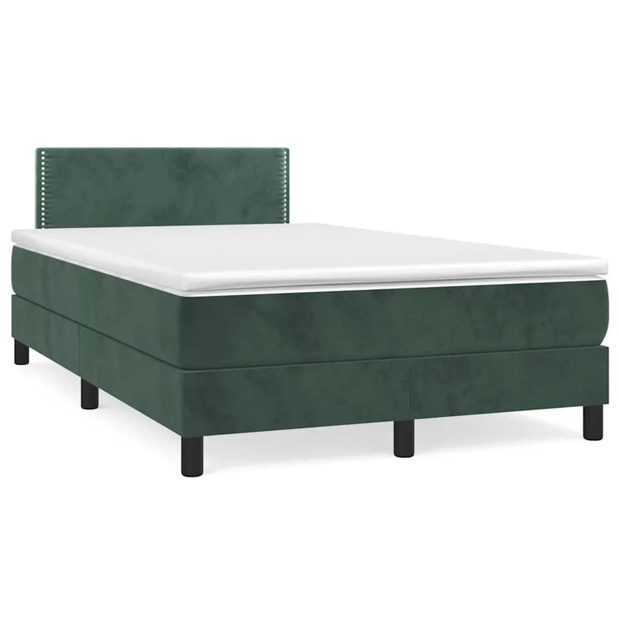 vidaXL Boxspringbett mit Matratze in Dunkelgrün aus Samt mit LED-Unterbettbeleuchtung und USB-Ladeanschluss, B/T: 120 x 190 cm - Bild 2