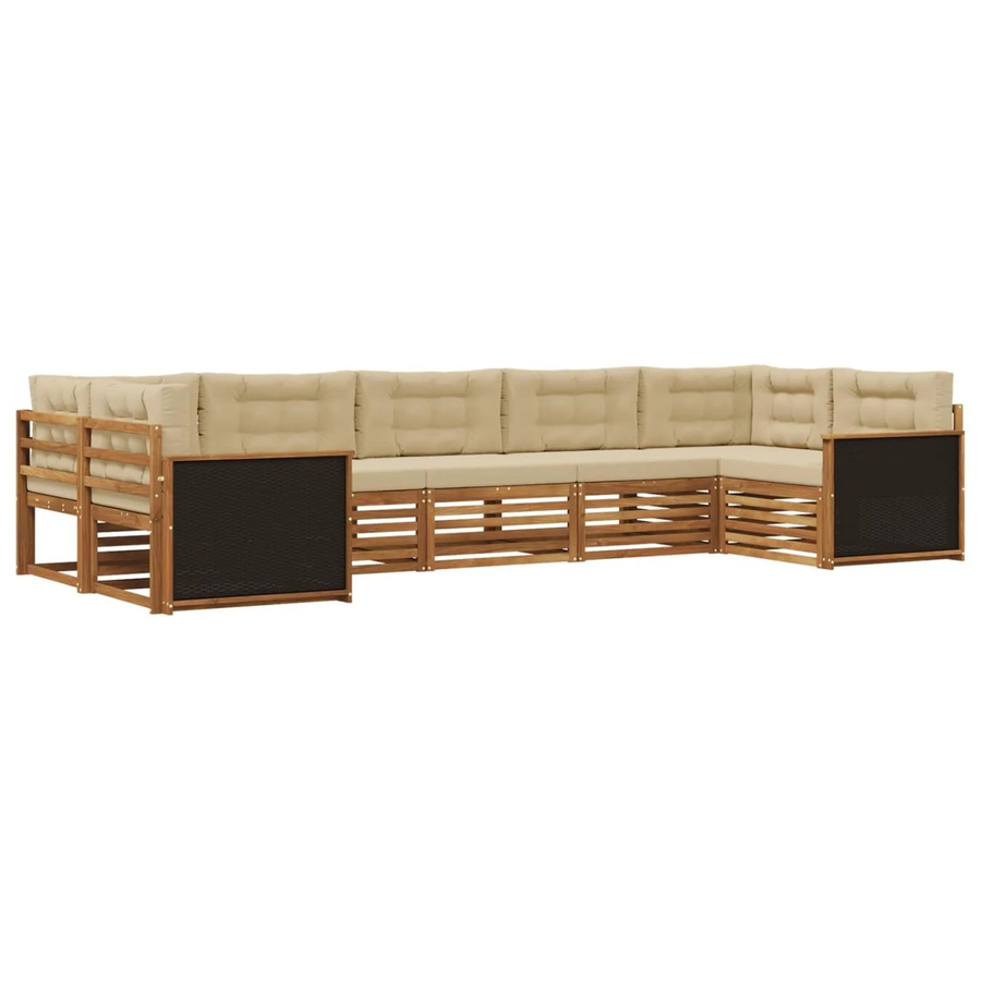 vidaXL Outdoor-Sofagarnitur aus Akazienholz in L-Form mit Kissen, Farbe Natur und Beige - Bild 2