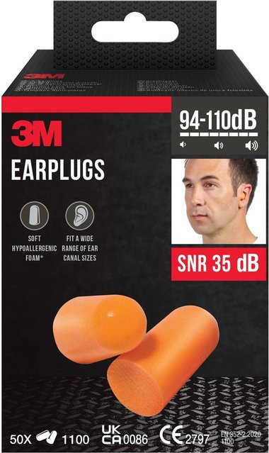 3M Einweg-Gehörschutzstöpsel aus Weichschaum in Orange mit 35 dB SNR-Wert, 50er-Pack - Bild 1