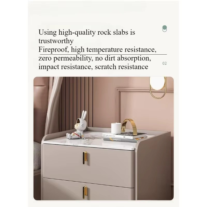 Moderner Nachttisch von LIUSHADUOLA aus Stein in Beige und Gold mit Soft-Close-Schubladen - Bild 3
