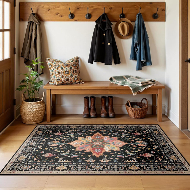 VIKAMA Vintage Teppich mit floralem Design für Wohnzimmer, Schlafzimmer und Esszimmer - Bild 1