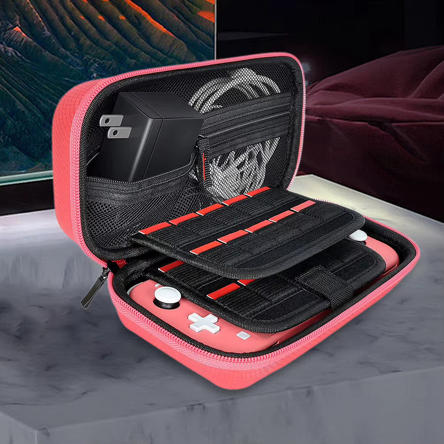 APWIKOGER Aufbewahrungstasche für Nintendo Switch Lite aus Nylon und EVA, harte Schutztasche mit doppeltem Fach, kratzfest und staubdicht, Farbe: Rot oder Pink - Bild 2
