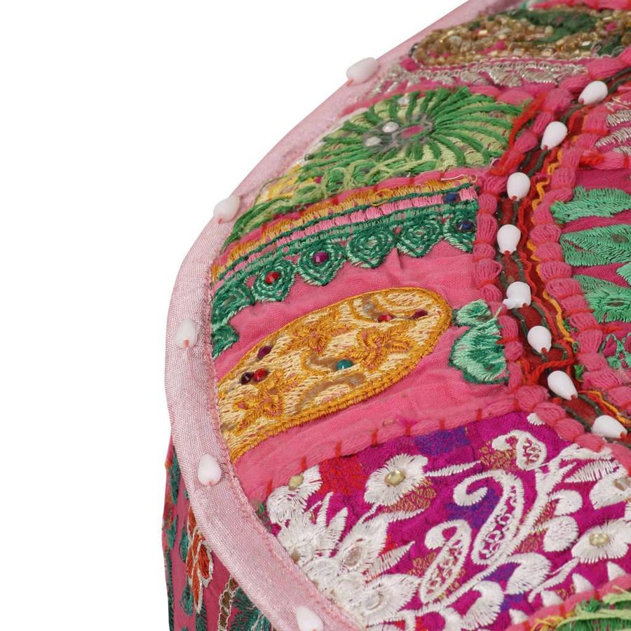 Vidaxl Runder Patchwork-Fußhocker aus Baumwolle in Rosa im Vintage-Stil, Durchmesser: 40 cm, Höhe: 20 cm - Bild 3