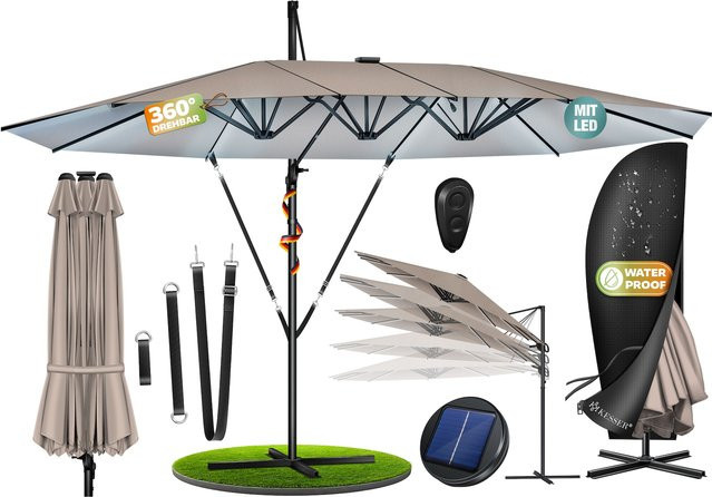 KESSER Doppelsonnenschirm Ampelschirm aus Aluminium mit Kurbel und Ständer, B: 460 cm, H: 270 cm, wasserabweisend, neigbar und 360 Grad drehbar - Bild 1