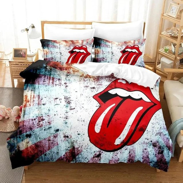 Lodestar Rolling Stones Logo Bettwäsche-Set mit 3-teiligem Duvetbezug und Kissenbezug in Rot, B/H: 180 x 210 cm - Bild 1