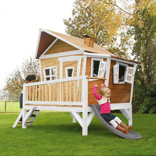 Axi Spielturm Emma aus Holz in Braun, Weiß und Grau mit Rutsche, B/H/T: 349 x 227 x 193 cm - Bild 1