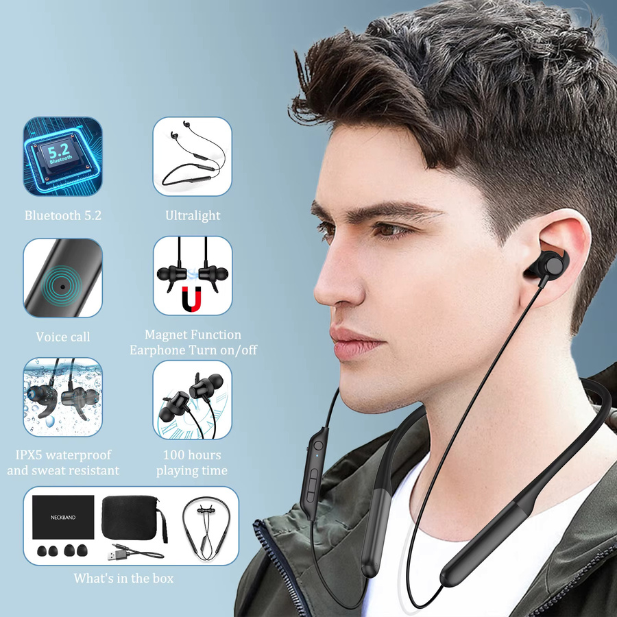 Nurati N1 5.2 Sport BT kabelloses In-Ear Bluetooth-Headset mit geräuschunterdrückendem Mikrofon und IPX6 in Schwarz - Bild 3