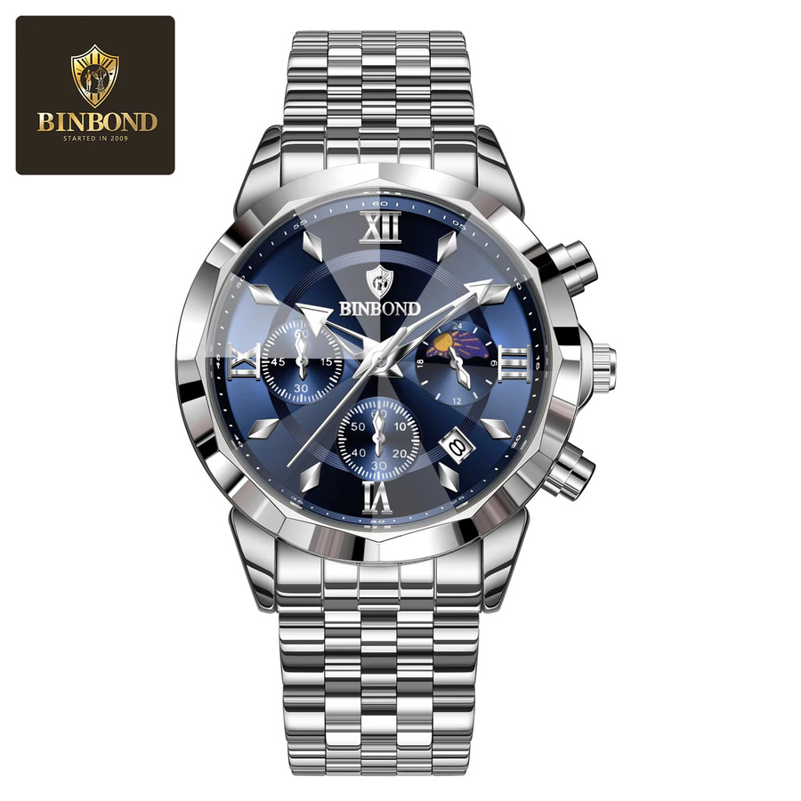 BINBOND Chronograph, Quarz, Edelstahl, Blau, Herren - Bild 5