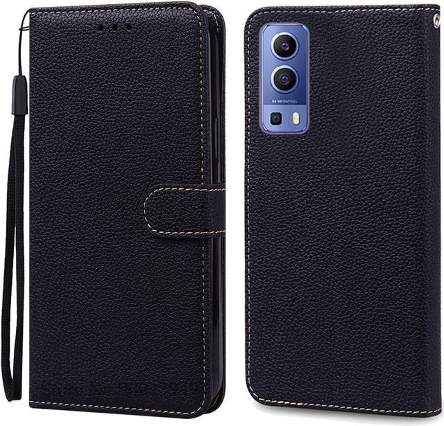 Leder-Brieftasche Klapphandyhülle für Vivo Y52 5G und Vivo Y72 5G in Schwarz - Bild 1