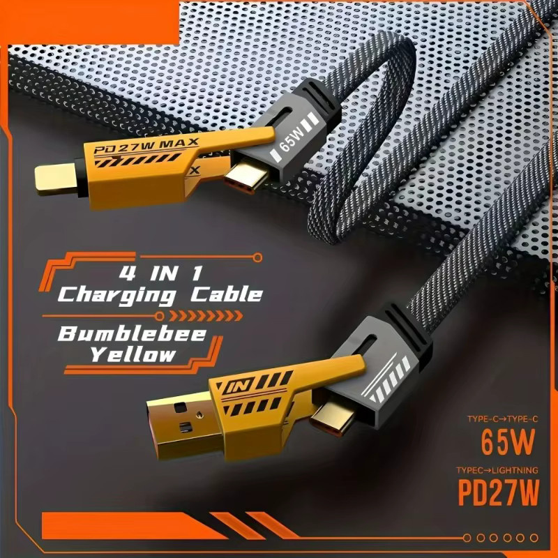 4-in-1 USB Typ C Schnellladekabel 65W PD Datenkabel aus Nylon-Geflecht in Schwarz - Bild 2