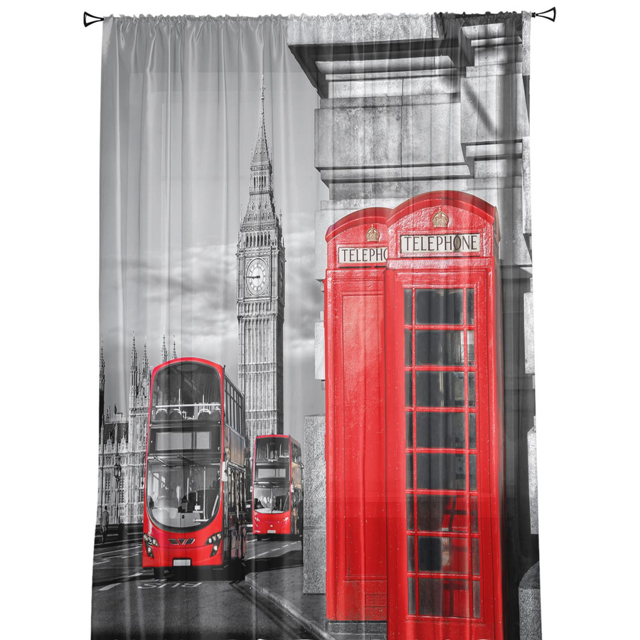 Transparente Vorhänge mit London Roter Telefonzelle und Bus aus Tüll, Voile und Organza, Farbe: Multicolour, Breite: 135 cm, Höhe: 115 cm - Bild 4
