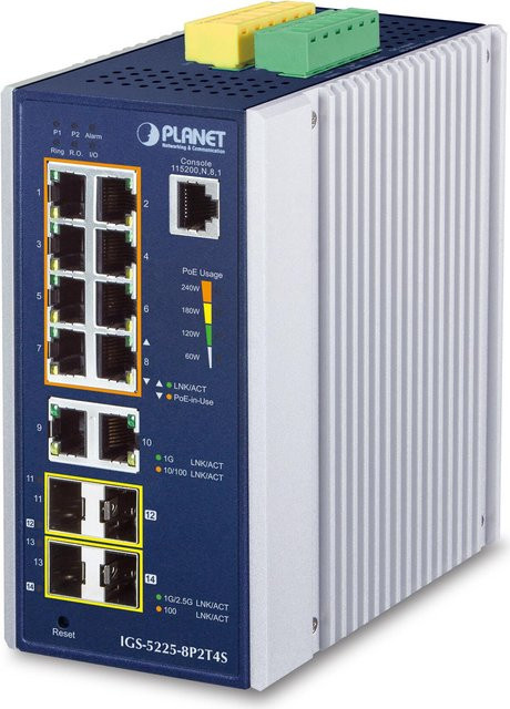 PLANET IGS-5225-8P2T4S Industrial Managed L2+ Gigabit Ethernet Switch mit 8 Ports, Blau - Bild 1