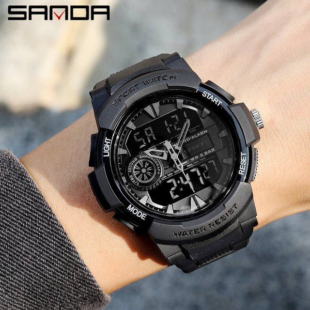 Sanda Armbanduhr, Analog-Digital, Quarz, Kunststoff, Schwarz, Herren - Bild 1
