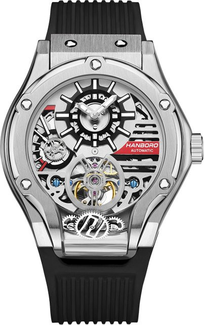 HANBORO Automatik Armbanduhr, Edelstahl, Silber, Silikon, Herren - Bild 1