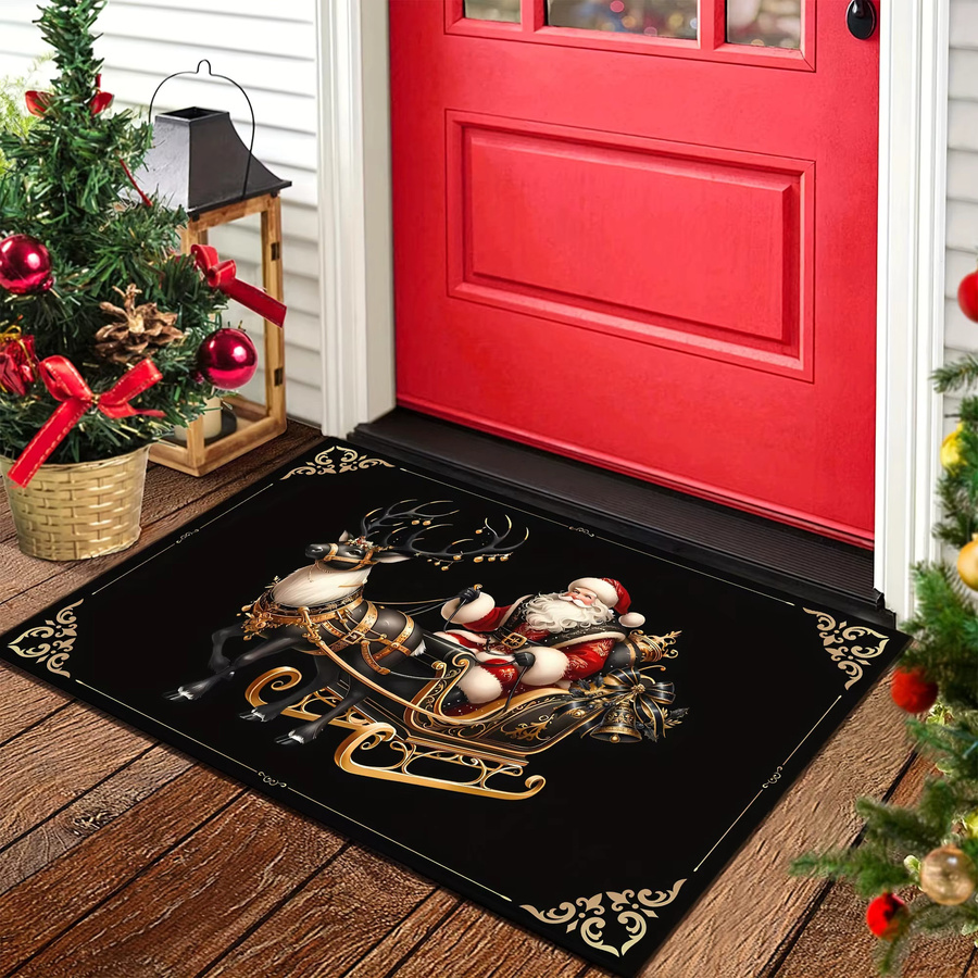 VIKAMA Weihnachts-Fußmatte Schwarz, rutschfest und waschbar, rechteckiger Teppich für Wohnzimmer und Kinderzimmer, B/T: 60 x 40 cm - Bild 4