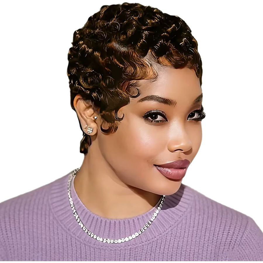 Glamorous Pixie-Cut-Perücke aus Echthaar, kurz, mit Pony, Damen - Bild 1