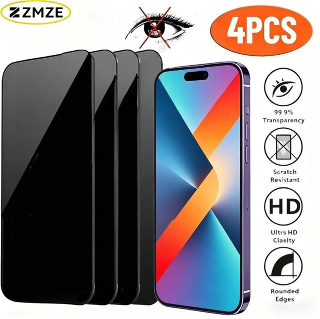 4er-Set SnakeGlass Anti-Spionage Panzerglas Displayschutzfolie für iPhone 17, 16, 15, 14, 13, 12 und 11 Pro Max Air/e/Plus - Bild 1
