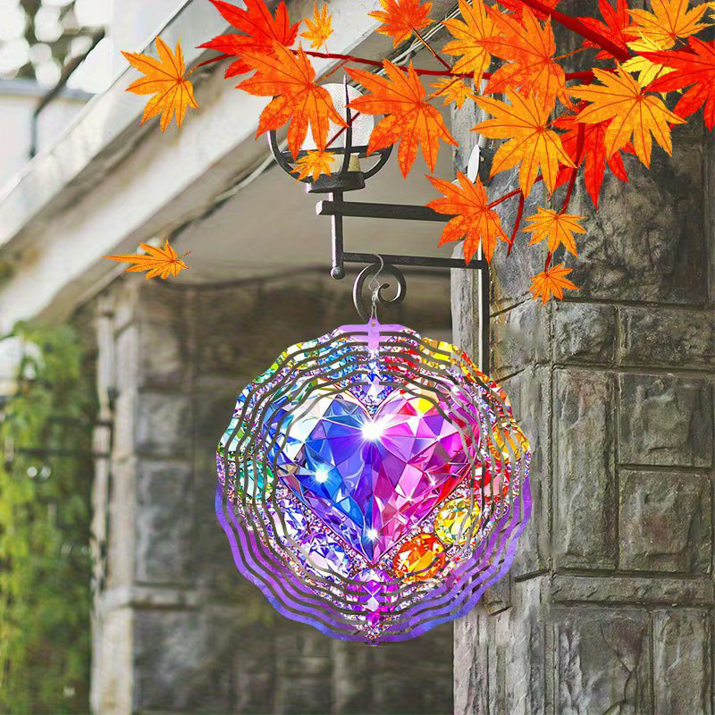 CIFBUY Metall-Herz-Traumfänger Windspiel in Regenbogenfarben, Hängende Gartendekoration aus Metall mit Herz-Motiv, Höhe: 25 cm - Bild 2