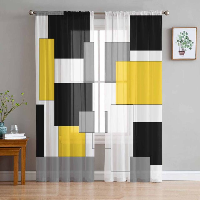 Transparenter Vorhang mit abstrakten geometrischen Formen von Household supplies MH, Organza-Voile für Wohnzimmer und Küche, Farbe: Transparent/Mehrfarbig, Breite: 135 cm, Höhe: 160 cm - Bild 1