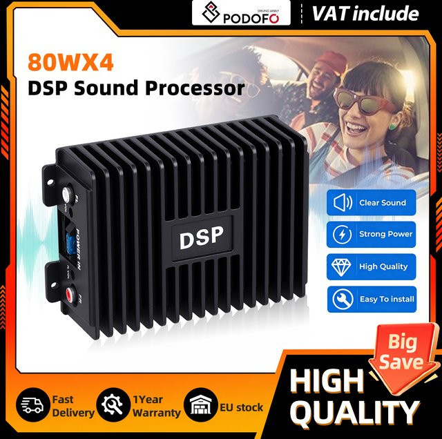Podofo 4-Kanal DSP Auto-Audio-Verstärker Digitaler Klangprozessor in Schwarz zur Optimierung deiner Android-Headunit - Bild 1