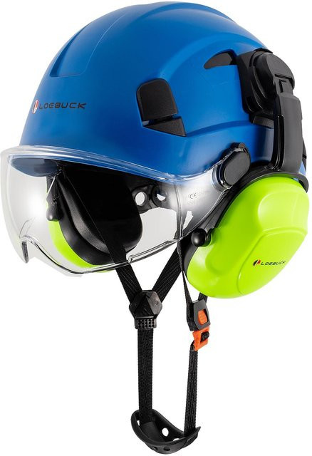 LOEBUCK Bauarbeitsschutzhelm im amerikanischen Stil mit Schutzbrille und lärmreduzierenden Industrie-Schallschutz-Ohrenschützern in Blau - Bild 1