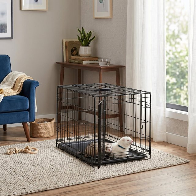 HiMISS Zusammenklappbarer Metallkäfig für Kleintiere in Schwarz mit Doppeltür und ausziehbarer Schublade für Ratten und Kaninchen - Bild 1