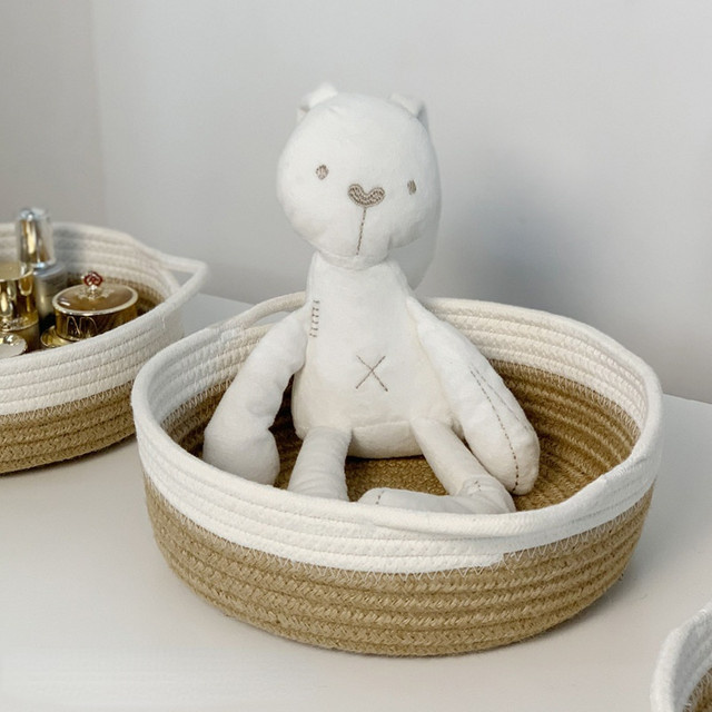 Gewebte Aufbewahrungsbox aus Stoff in Beige als Desktop-Organizer für Schmuck, Kosmetik und Spielzeug - Bild 1