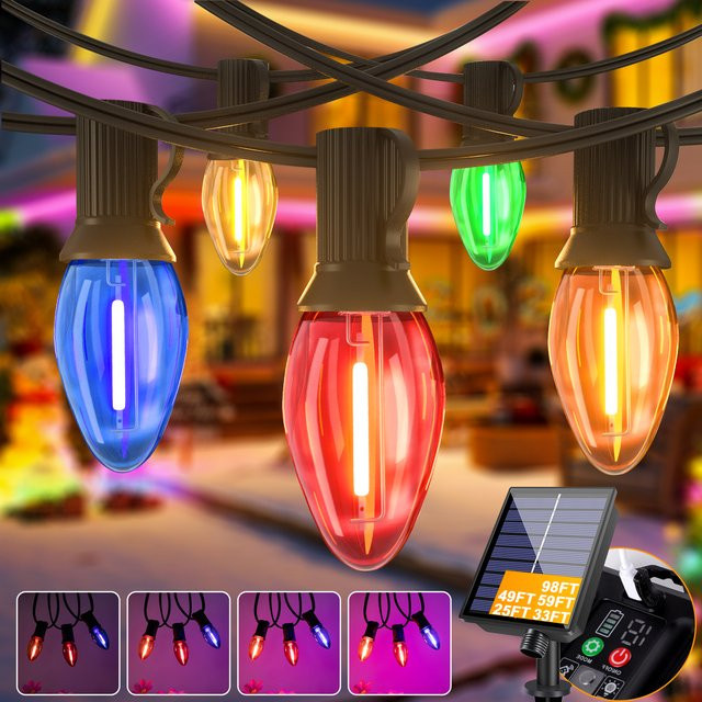 Grensk Solar-LED-Lichterkette C7 mit 8 Lichtmodi, bunte RGB-Weihnachtsbeleuchtung, wetterfest und bruchsicher - Bild 1