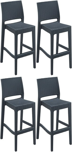 DELUKE 4er Set Barhocker GANAR Dunkelgrau aus Kunststoff mit Lehne, stapelbar und wetterfest, B/T/H: 40 x 51 x 108 cm - Bild 1