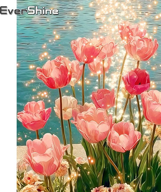EverShine Diamantmalerei Tulpe DIY-Set mit Strass-Mosaik als Wanddekoration, Mehrfarbig, B/H: 30 x 30 cm - Bild 1