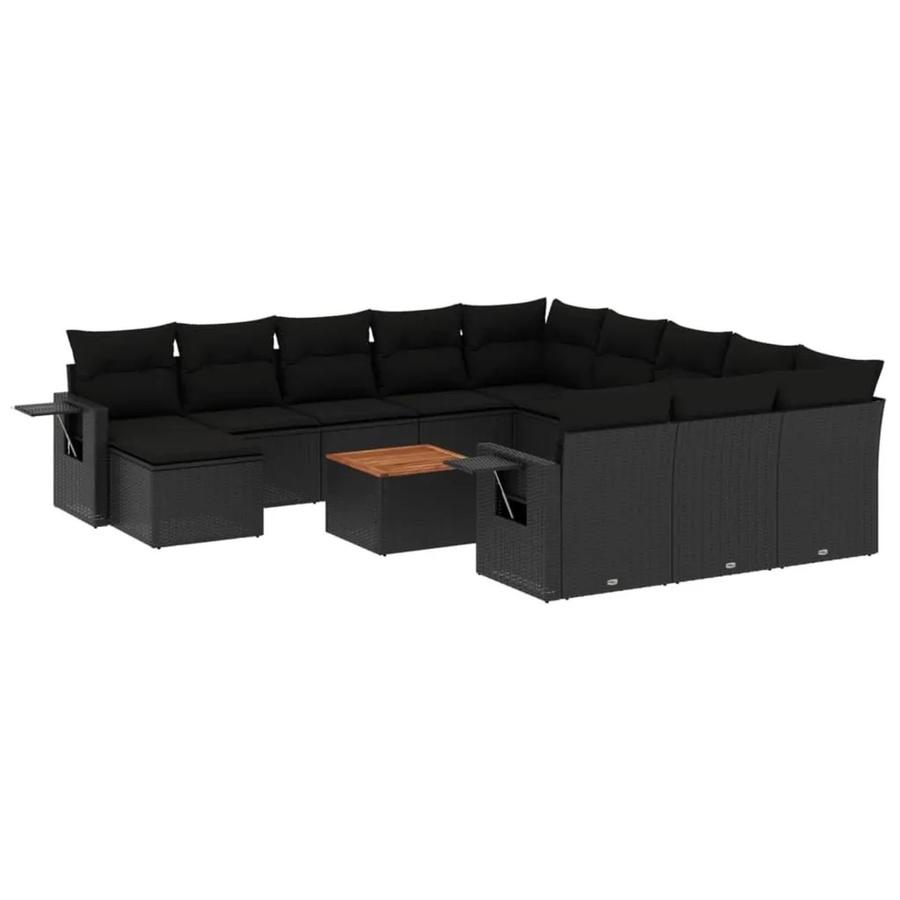 vidaXL 13-tlg. Garten-Sofagarnitur in L-Form aus Polyrattan mit Kissen, Schwarz - Bild 2