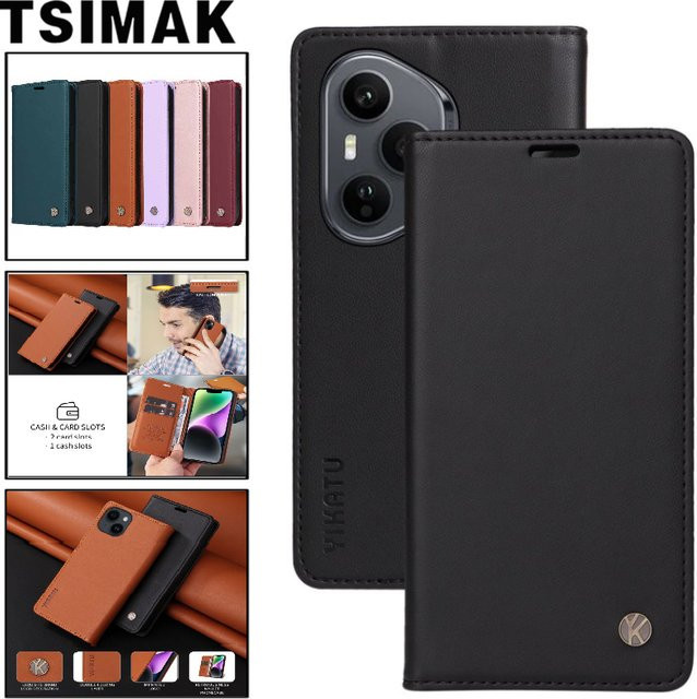 Honor Business Flip Wallet Case Handyhülle aus Leder mit starkem Magnet und Kartensteckplatz für Honor 400 Pro, 90 Lite, 200 Smart, Honor 400 und 400 Pro 5G in Gold oder Schwarz - Bild 1