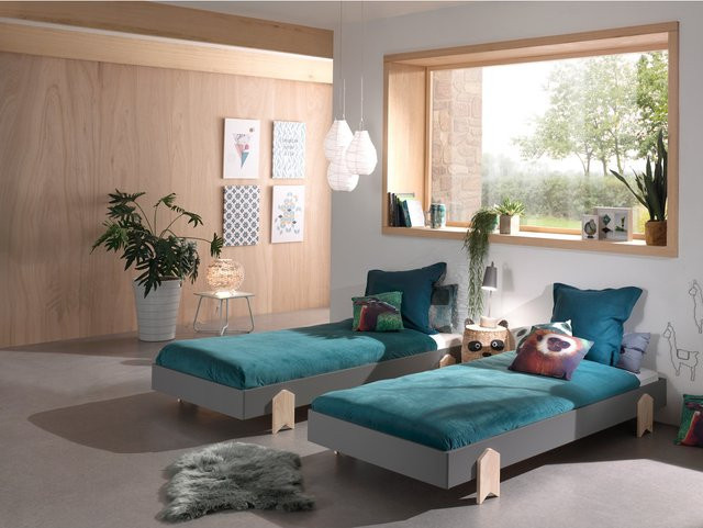 Vipack Modulo Art. Set aus 2 Stapelbetten für Kinder, grau lackiert, Liegefläche pro Bett B: 90 cm, L: 200 cm - Bild 1