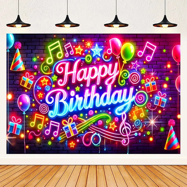VIKAMA Neon-Geburtstagsparty Hintergrund Wanddeko mit abstraktem Design in Multicolour, B/H: 75 x 75 cm - Bild 1