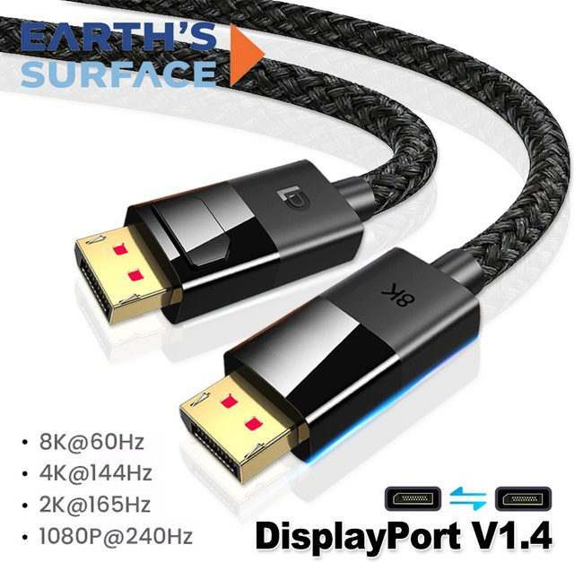 OUIO DisplayPort-Kabel DP 1.4 in Schwarz, 8K@60Hz und 4K@144Hz, geflochtenes Hochgeschwindigkeits-Kabel für Monitor und Laptop - Bild 1